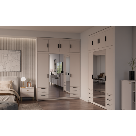 Szeroka szafa z lustrem szufladami 176 cm garderoba TRINO beżowa